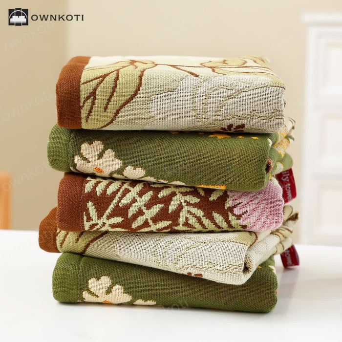 Ownkoti Cotton Gauze Jacquard Retro Floral Kitchen Towel