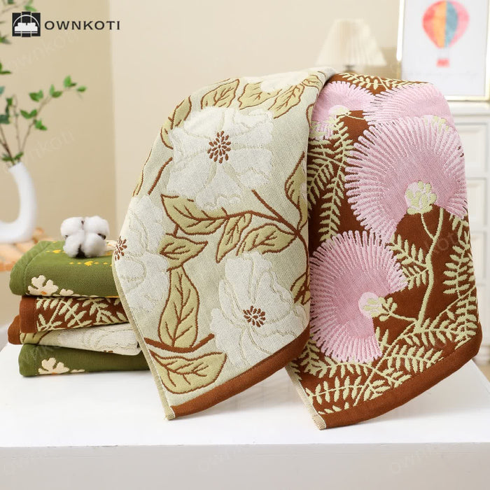 Ownkoti Cotton Gauze Jacquard Retro Floral Kitchen Towel