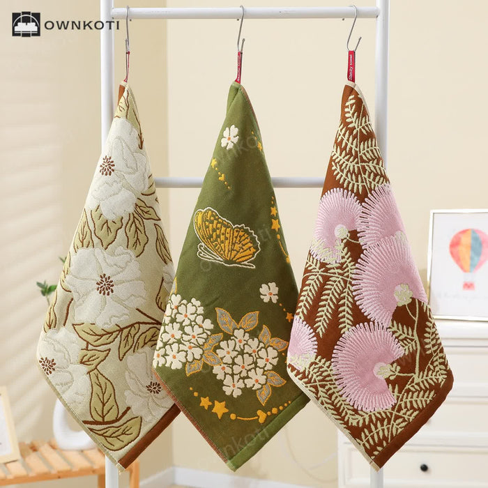 Ownkoti Cotton Gauze Jacquard Retro Floral Kitchen Towel