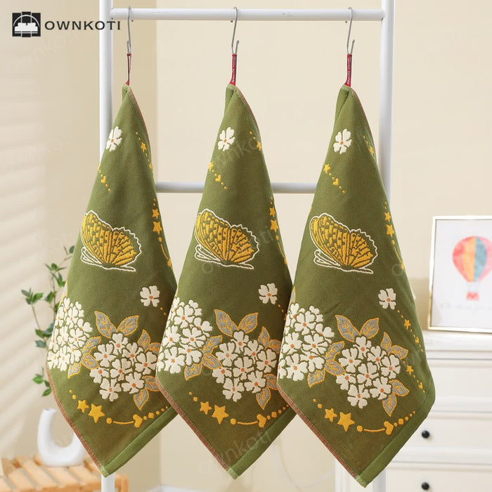 Ownkoti Cotton Gauze Jacquard Retro Floral Kitchen Towel
