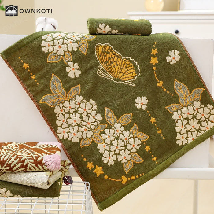 Ownkoti Cotton Gauze Jacquard Retro Floral Kitchen Towel