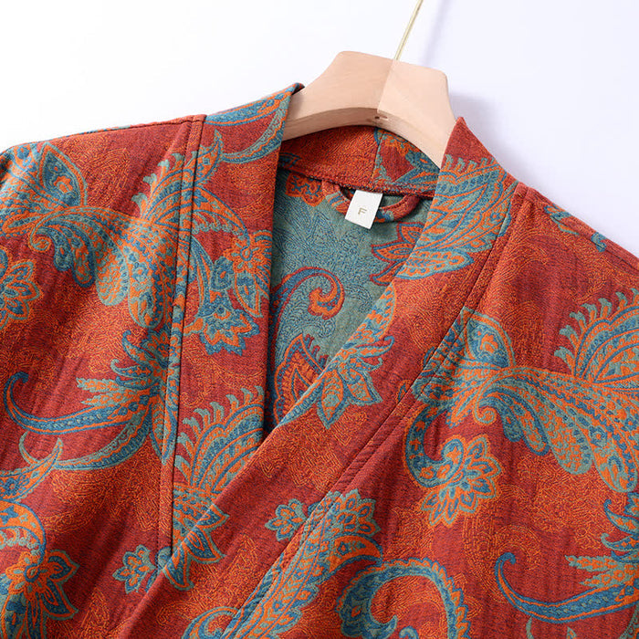 Ownkoti Cotton Gauze Jacquard Retro Quick-dry Bathrobe