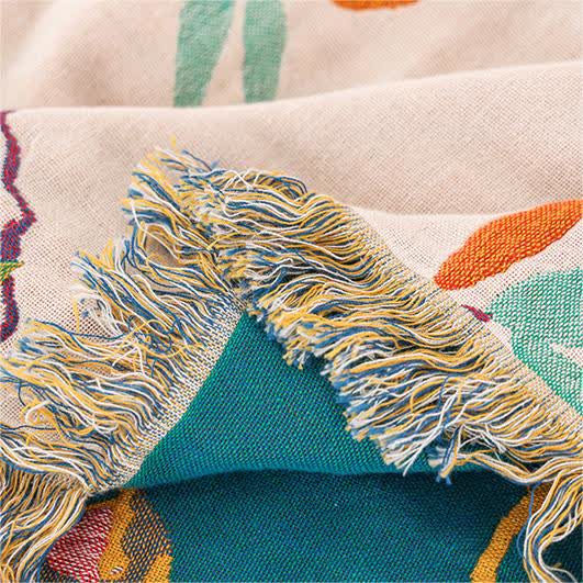 Ownkoti Cotton Gauze Pastoral Bird Tassel Quilt