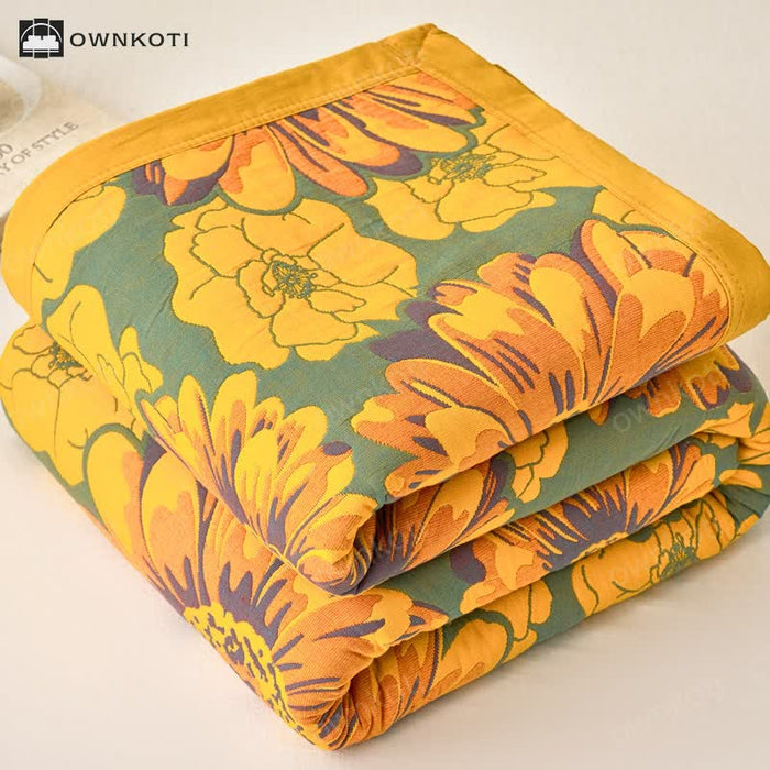Ownkoti Cotton Gauze Reverisible Blomming Flower Quilt