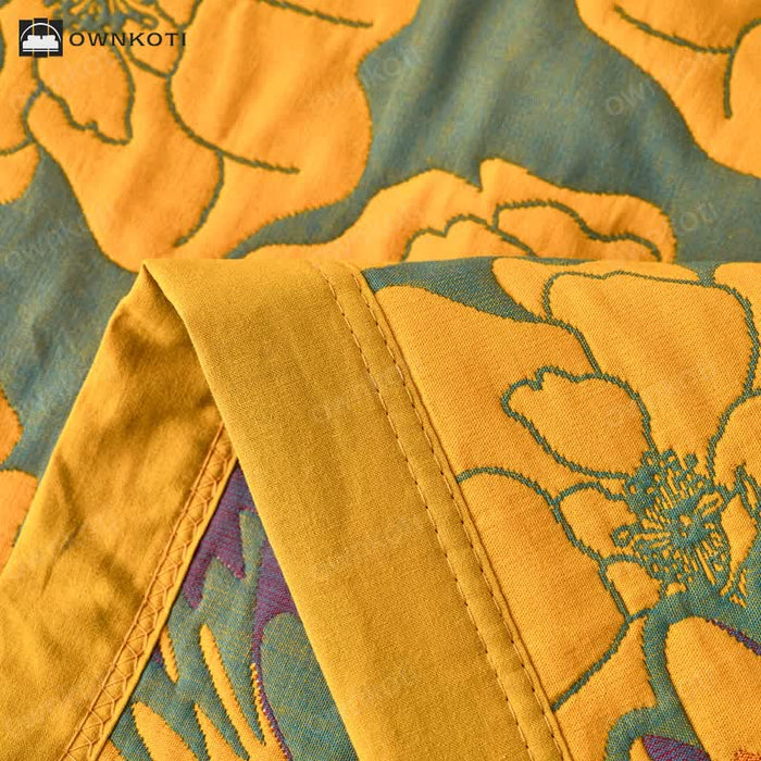 Ownkoti Cotton Gauze Reverisible Blomming Flower Quilt
