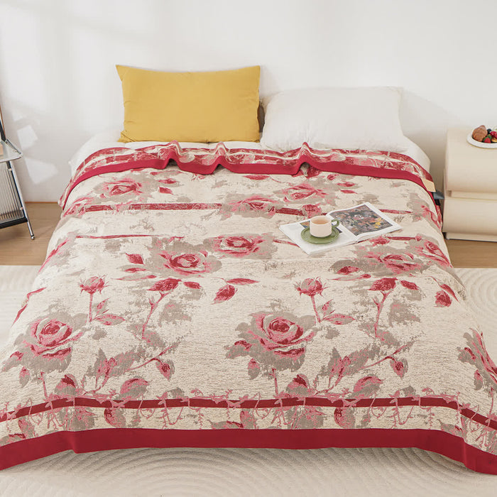 Cotton Gauze Rose Print Comfy Blanket - image 1