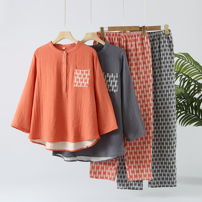 Ownkoti Cotton Gauze Round-neck Pajama Set