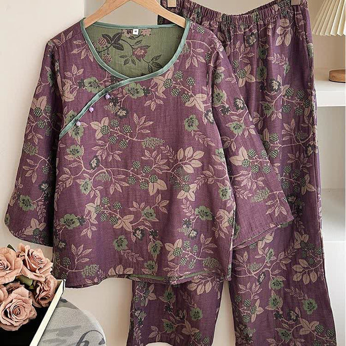 Ownkoti Cotton Gauze Rural Mulberries Pajama Set