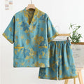 Ownkoti Cotton Gauze V-neck Short Sleeves Pajama Set