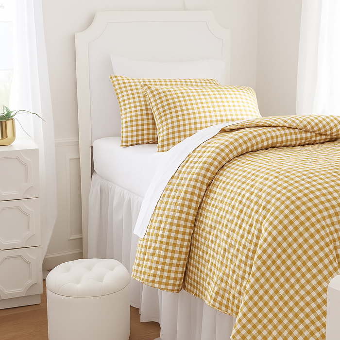 Ownkoti Cotton Plaid Duvet Cover Dorm Bedding Set - image 1