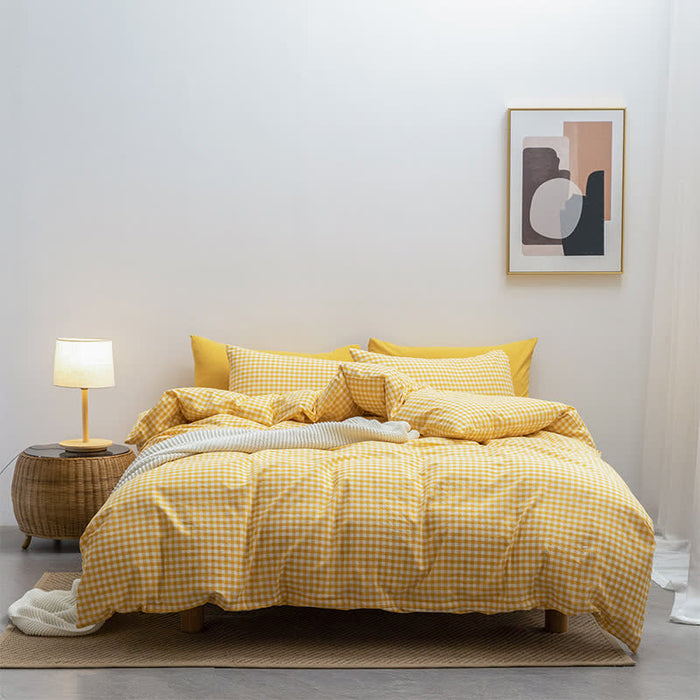 Ownkoti Cotton Plaid Duvet Cover Dorm Bedding Set - image 5