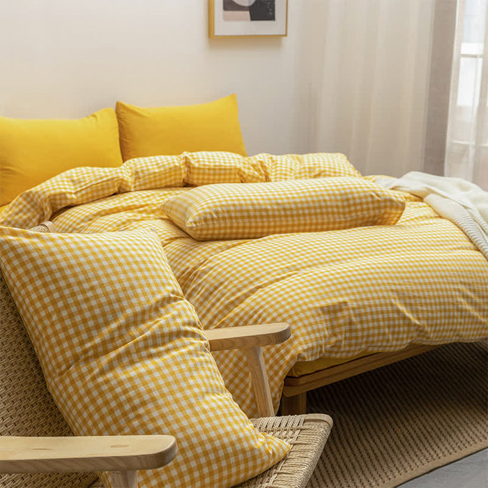 Ownkoti Cotton Plaid Duvet Cover Dorm Bedding Set - image 6
