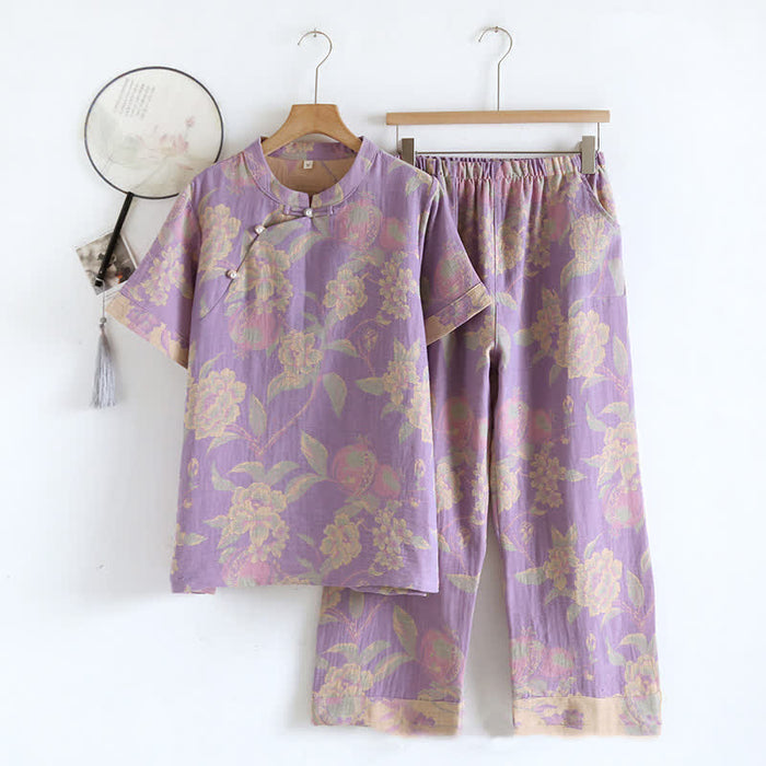 Ownkoti Cotton Yarn-dyed Retro Short-sleeve Loungewear Set - image 0