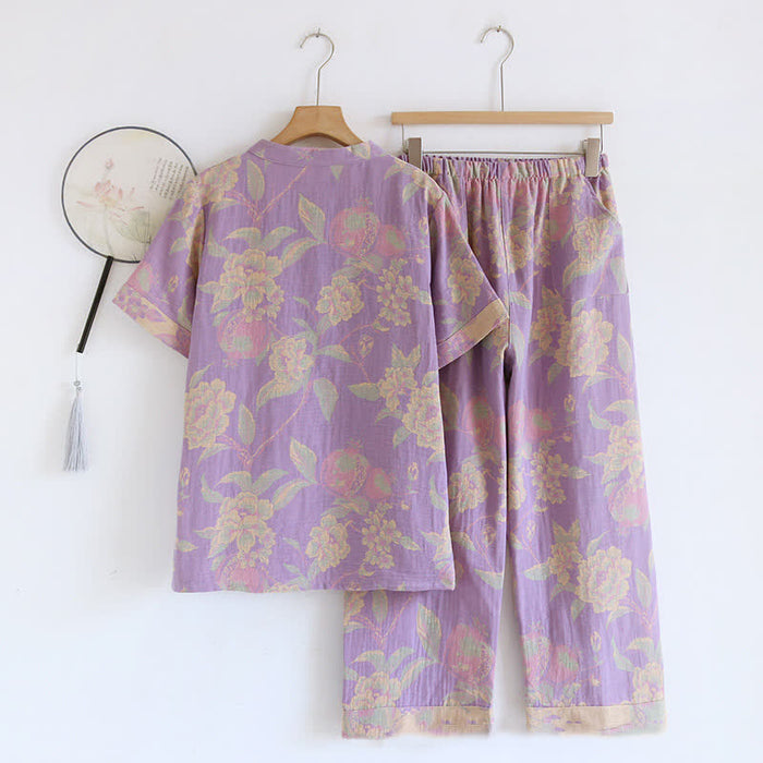 Ownkoti Cotton Yarn-dyed Retro Short-sleeve Loungewear Set - image 1