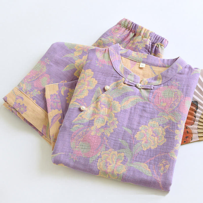 Ownkoti Cotton Yarn-dyed Retro Short-sleeve Loungewear Set - image 2