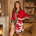 Ownkoti Crane Print Short Kimono Bathrobe