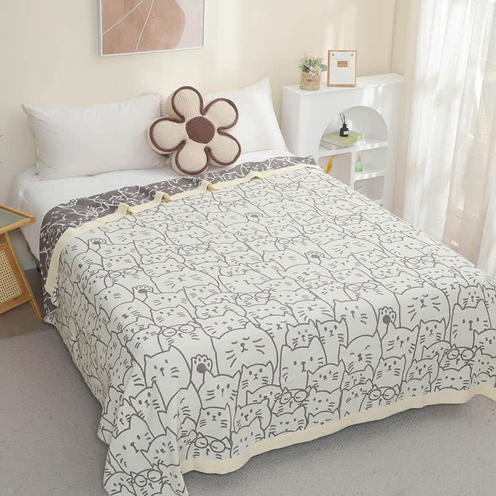 Ownkoti Cute Cat Four Layers Cotton Gauze Quilt