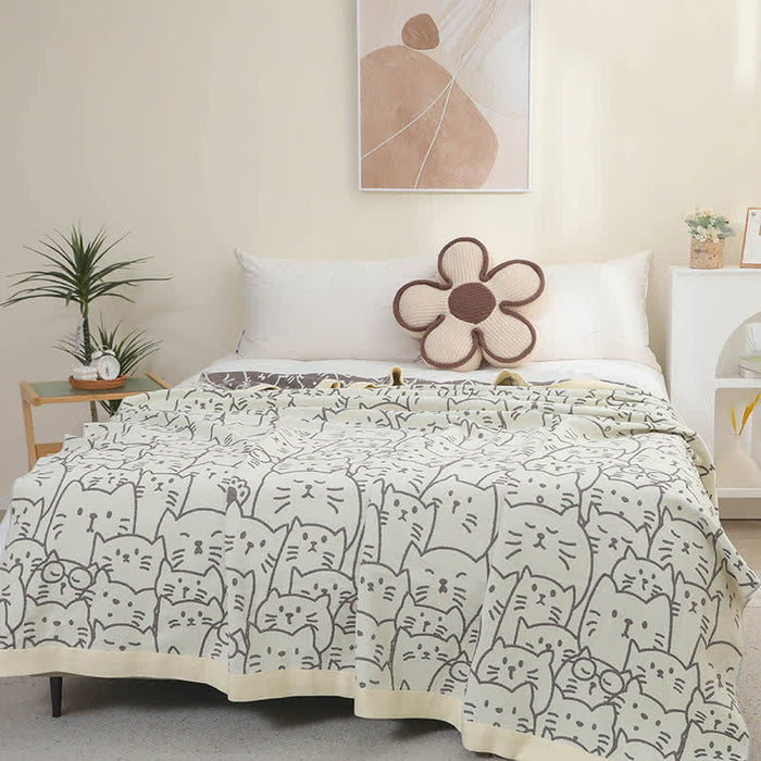 Ownkoti Cute Cat Four Layers Cotton Gauze Quilt
