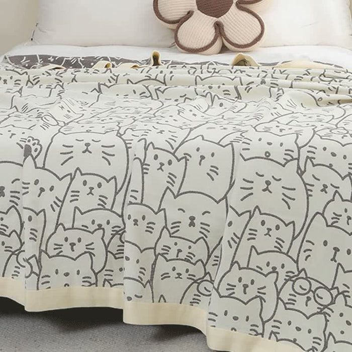 Ownkoti Cute Cat Four Layers Cotton Gauze Quilt