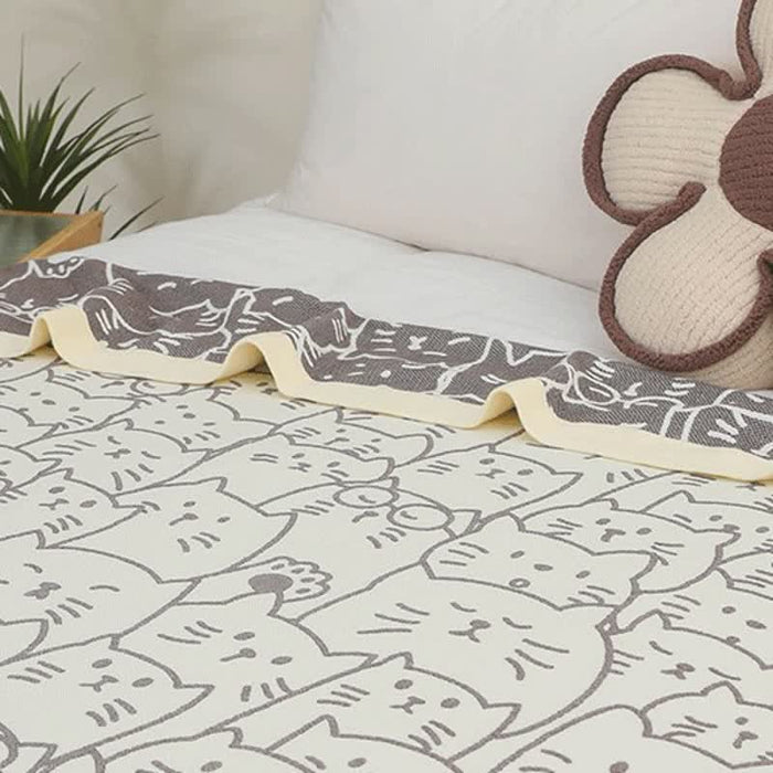 Ownkoti Cute Cat Four Layers Cotton Gauze Quilt