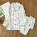 Ownkoti Cute Cat & Leaf Cotton Pajama Set - White & Green - L - image 0