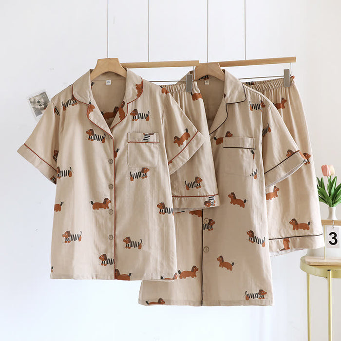 Ownkoti Cute Dachshund Couple Short-sleeve Pajama Set