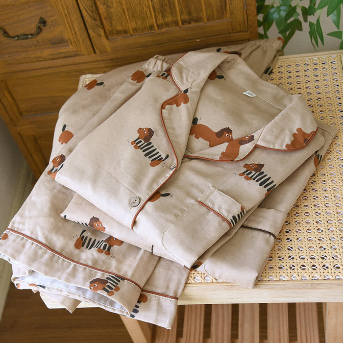 Ownkoti Cute Dachshund Couple Short-sleeve Pajama Set