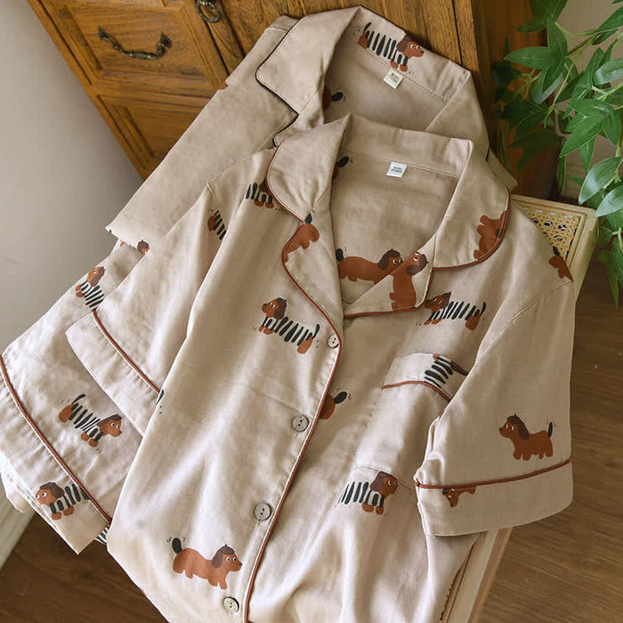Ownkoti Cute Dachshund Couple Short-sleeve Pajama Set