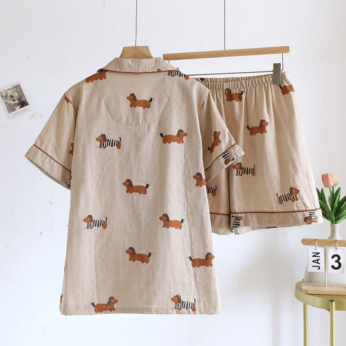 Ownkoti Cute Dachshund Couple Short-sleeve Pajama Set