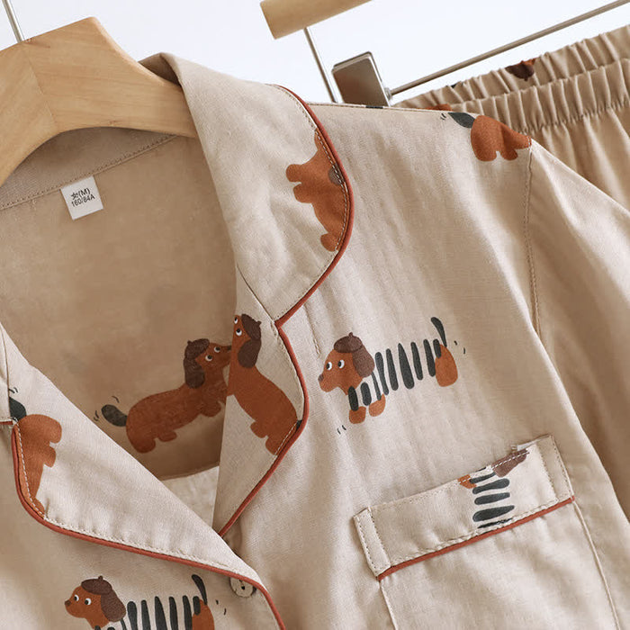 Ownkoti Cute Dachshund Couple Short-sleeve Pajama Set