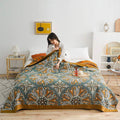 Dark Cyan Double-Sided Floral Cotton Quilt