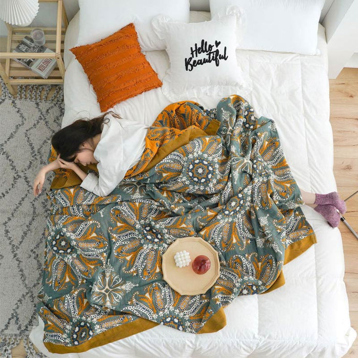 Dark Cyan Double-Sided Floral Cotton Quilt
