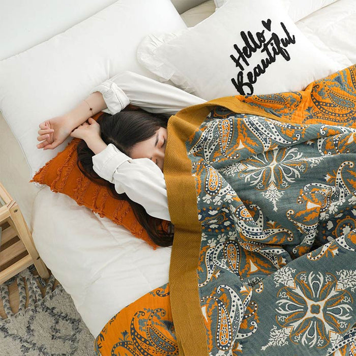 Dark Cyan Double-Sided Floral Cotton Quilt
