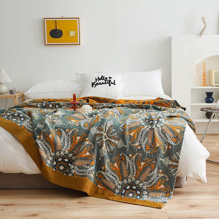 Dark Cyan Double-Sided Floral Cotton Quilt