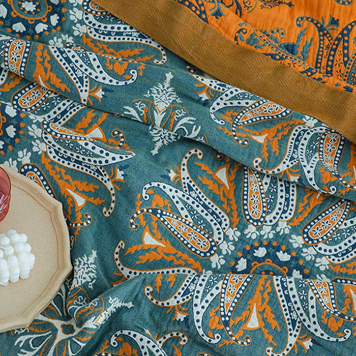 Dark Cyan Double-Sided Floral Cotton Quilt