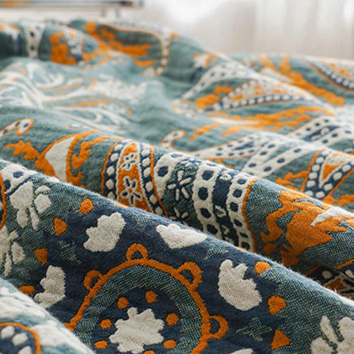 Dark Cyan Double-Sided Floral Cotton Quilt