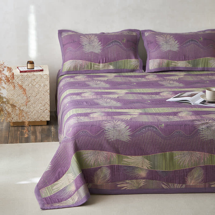 Ownkoti Double Layers Gauze Retro Leaf Comfy Quilt