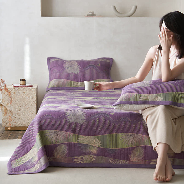 Ownkoti Double Layers Gauze Retro Leaf Comfy Quilt