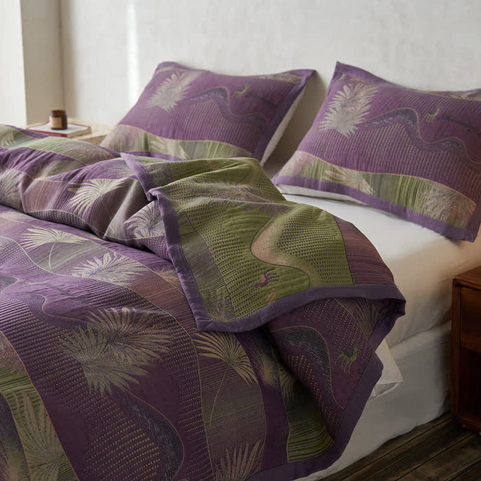 Ownkoti Double Layers Gauze Retro Leaf Comfy Quilt