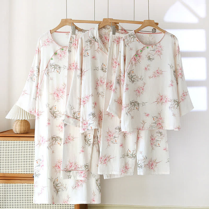 Ownkoti Elegant Cherry Blossom Branch Leaf Loungewear