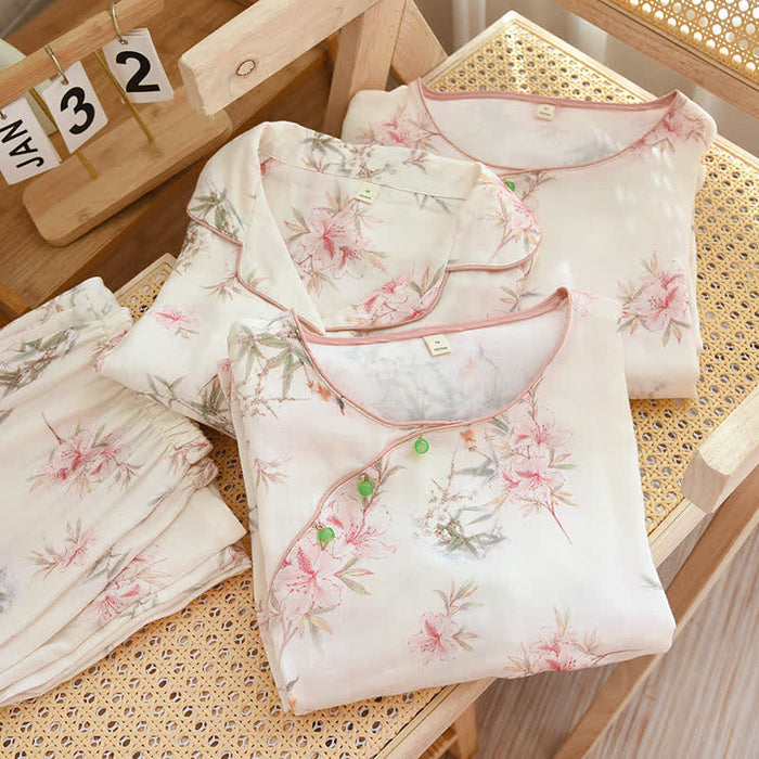 Ownkoti Elegant Cherry Blossom Branch Leaf Loungewear