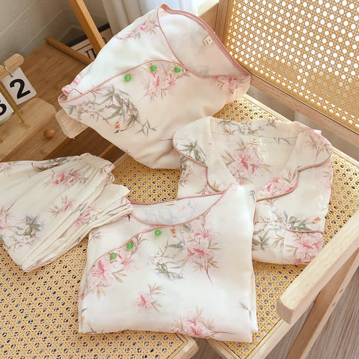 Ownkoti Elegant Cherry Blossom Branch Leaf Loungewear