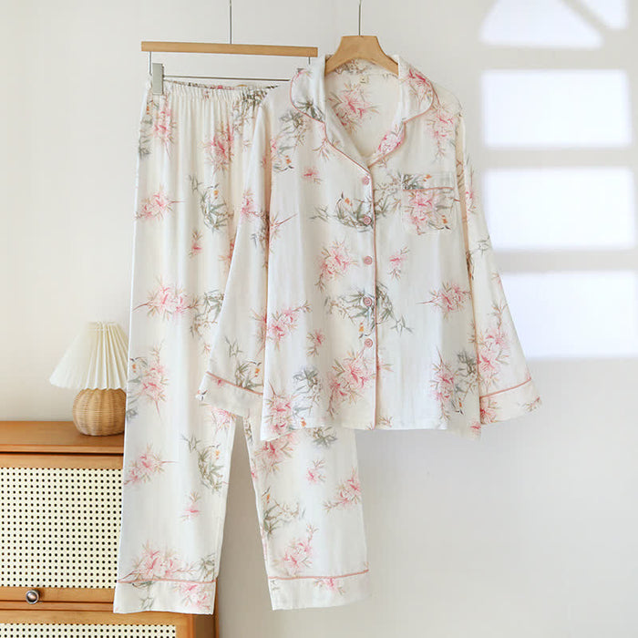 Ownkoti Elegant Cherry Blossom Branch Leaf Loungewear