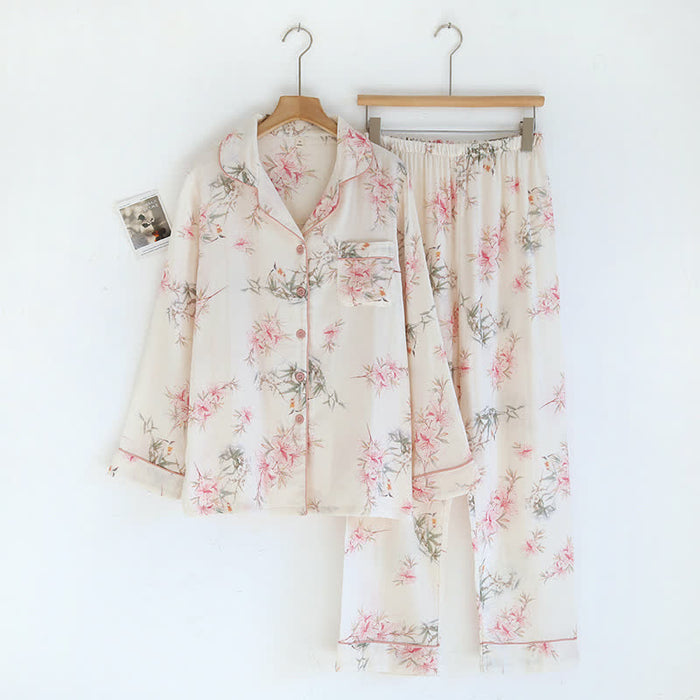 Ownkoti Elegant Cherry Blossom Branch Leaf Loungewear
