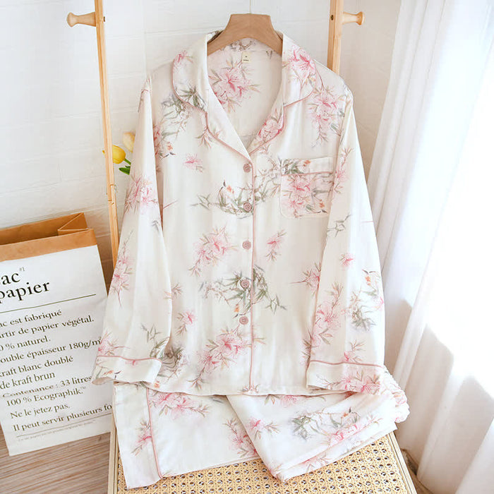 Ownkoti Elegant Cherry Blossom Branch Leaf Loungewear