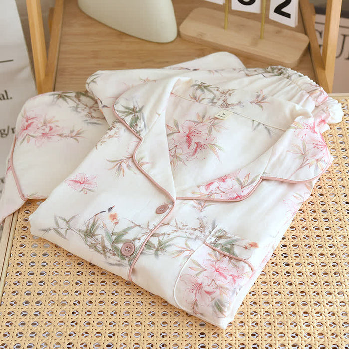 Ownkoti Elegant Cherry Blossom Branch Leaf Loungewear