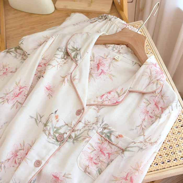 Ownkoti Elegant Cherry Blossom Branch Leaf Loungewear