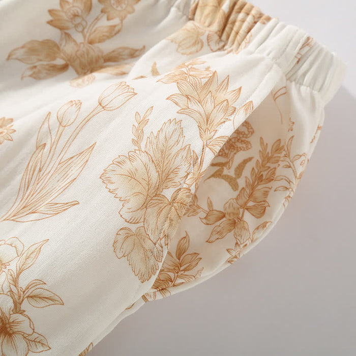 Ownkoti Elegant Floral Cotton Double-layer Gauze Loungewear Set