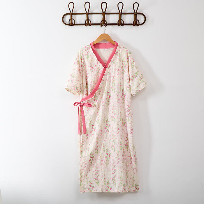 Ownkoti Elegant Floral Print Tie-Back Nightgown with Pocket - image 2