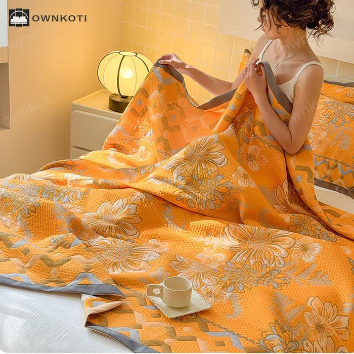 Ownkoti Elegant Flower Lightweight Cotton Gauze Quilt